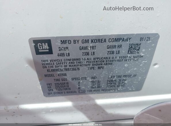 KL4MMCSL7MB136676 2021 BUICK ENCORE White Widok komory silnika
