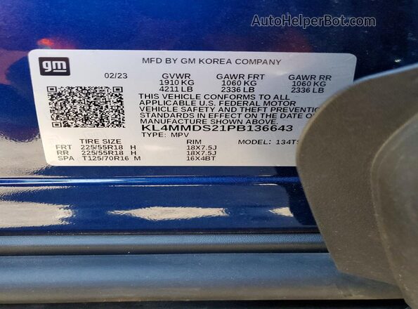 KL4MMDS21PB136643 2023 BUICK ENCORE Blue სალონის 360-გრადუსიანი ხედი