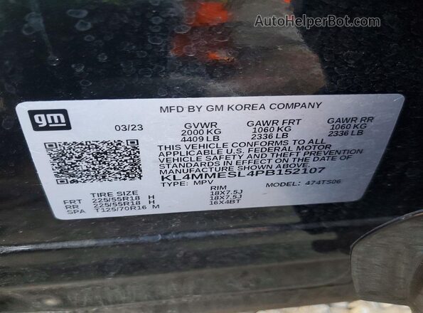 KL4MMESL4PB152107 2023 BUICK ENCORE Black Widok naklejki z numerem VIN