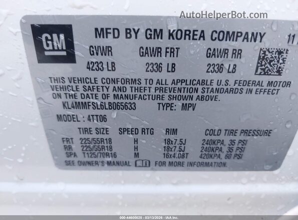 KL4MMFSL6LB065633 2020 BUICK ENCORE White Vista del compartimento del motor
