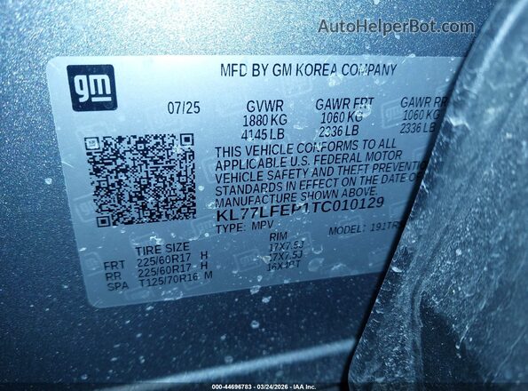 KL77LFEP1TC010129 2026 CHEVROLET TRAX Gray Engine compartment view