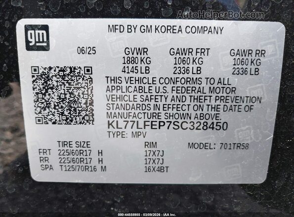 KL77LFEP7SC328450 2025 CHEVROLET TRAX Black Շարժիչի բաժամունքի տեսք