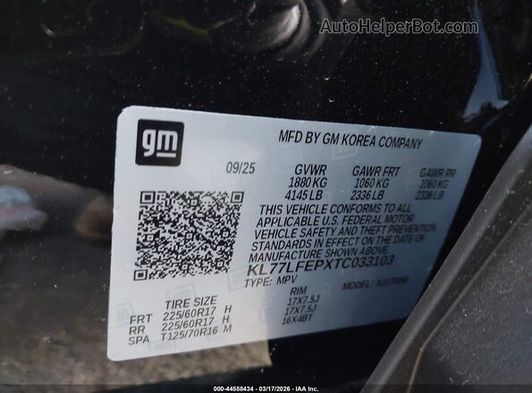 KL77LFEPXTC033103 2026 CHEVROLET TRAX Черный Вид подкапотного пространства