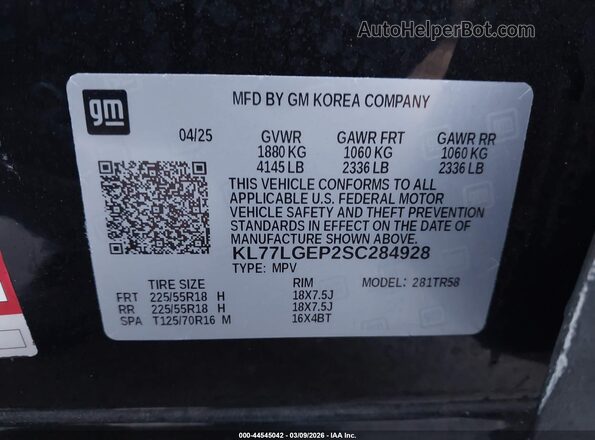 KL77LGEP2SC284928 2025 CHEVROLET TRAX Black Widok komory silnika