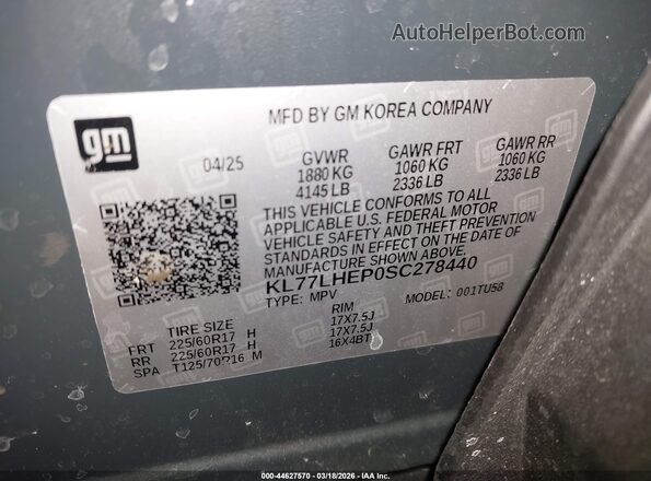 KL77LHEP0SC278440 2025 CHEVROLET TRAX Серый Вид подкапотного пространства