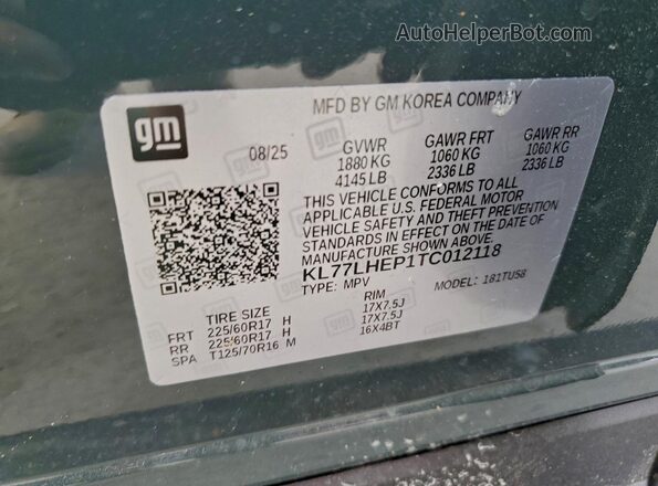 KL77LHEP1TC012118 2026 CHEVROLET TRAX Charcoal VIN կոդի պիտակի տեսք