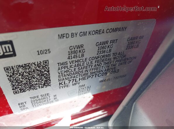 KL77LHEP7TC051053 2026 CHEVROLET TRAX Red Engine compartment view