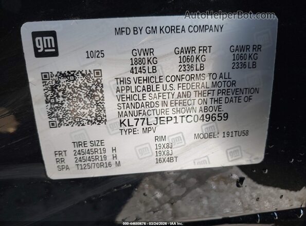 KL77LJEP1TC049659 2026 CHEVROLET TRAX Black Engine compartment view