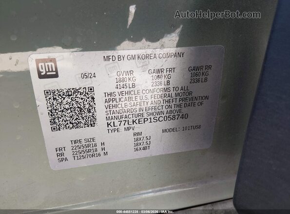 KL77LKEP1SC058740 2025 CHEVROLET TRAX Green Widok komory silnika