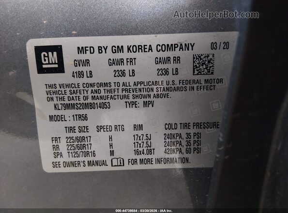 KL79MMS20MB014053 2021 CHEVROLET TRAILBLAZER Gray ძრავის განყოფილების ხედი