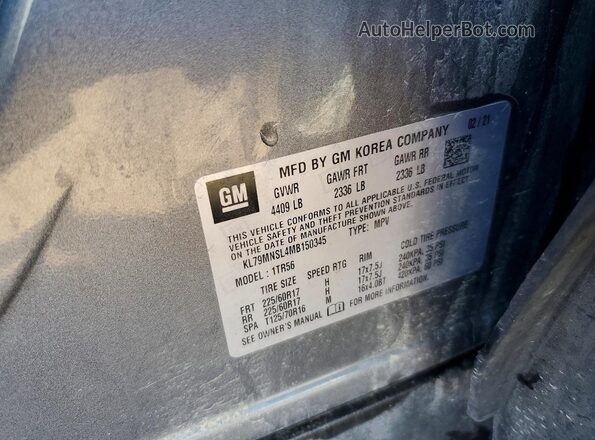 KL79MNSL4MB150345 2021 CHEVROLET TRAILBLAZER Серый Вид подкапотного пространства