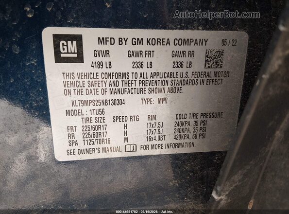 KL79MPS25NB130304 2022 CHEVROLET TRAILBLAZER Blue Вид підкапотного простору
