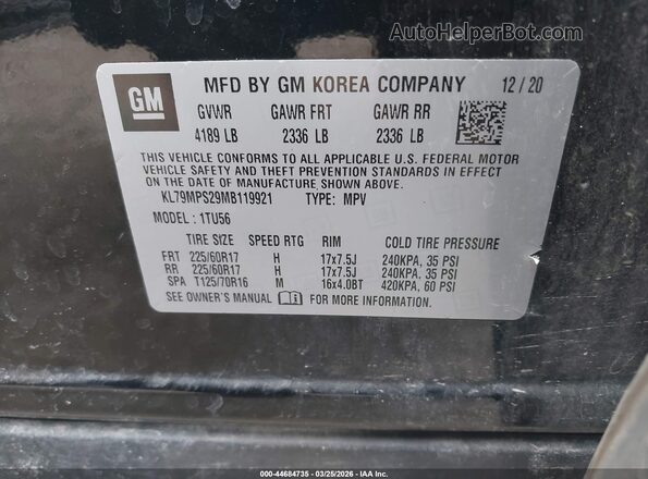 KL79MPS29MB119921 2021 CHEVROLET TRAILBLAZER Черный Вид подкапотного пространства
