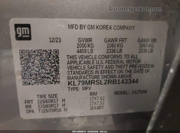 KL79MRSL2RB143344 2024 CHEVROLET TRAILBLAZER Серый Вид подкапотного пространства