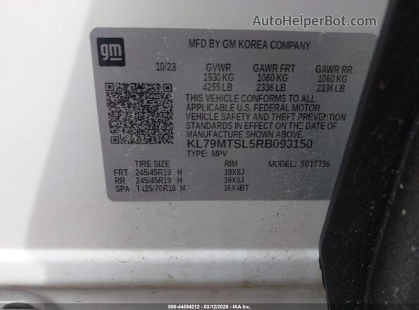 KL79MTSL5RB093150 2024 CHEVROLET TRAILBLAZER White Вид підкапотного простору