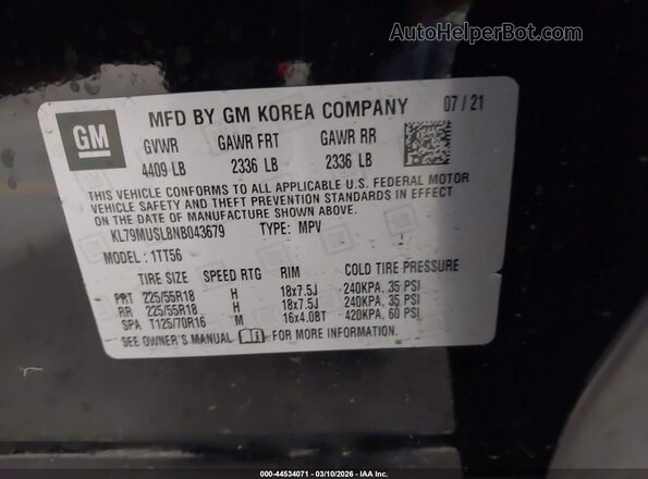 KL79MUSL8NB043679 2022 CHEVROLET TRAILBLAZER Black Widok komory silnika