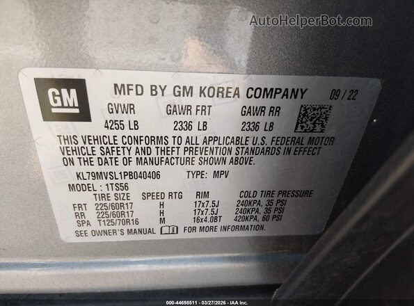 KL79MVSL1PB040406 2023 CHEVROLET TRAILBLAZER Gray Widok komory silnika