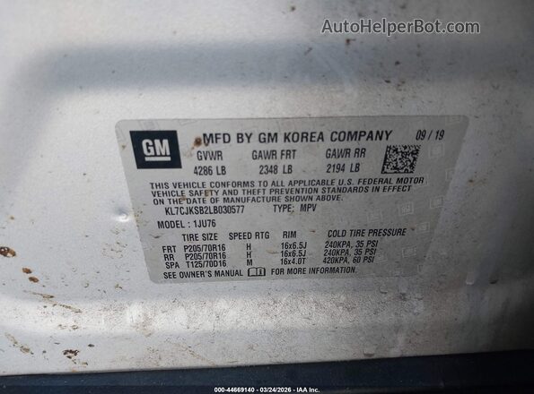 KL7CJKSB2LB030577 2020 CHEVROLET TRAX Silver Вид підкапотного простору
