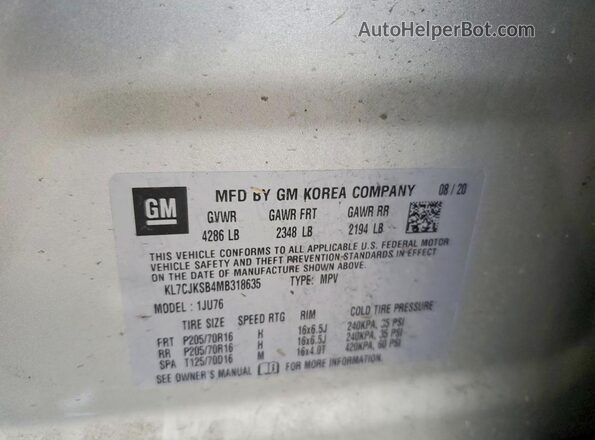 KL7CJKSB4MB318635 2021 CHEVROLET TRAX Gray Панорамний вид салону 360°