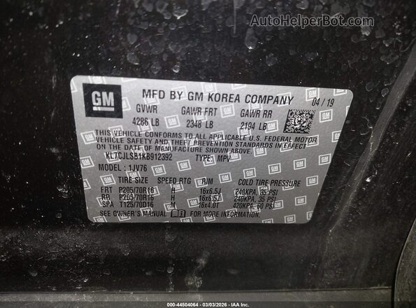 KL7CJLSB1KB912392 2019 CHEVROLET TRAX Черный Вид подкапотного пространства