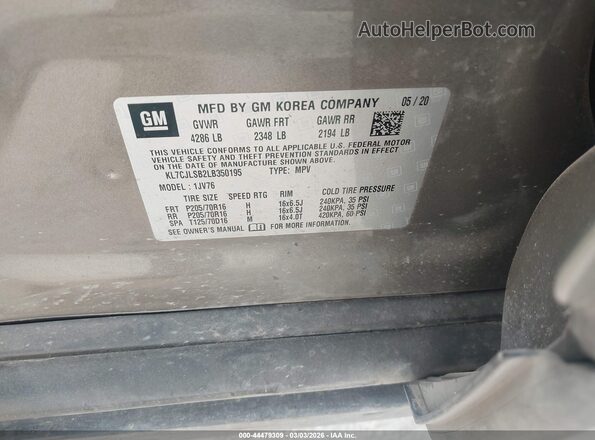 KL7CJLSB2LB350195 2020 CHEVROLET TRAX Gray Շարժիչի բաժամունքի տեսք