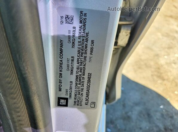 KL8CA6SA0GC584632 2016 CHEVROLET SPARK Серебряный Вид наклейки с VIN-кодом