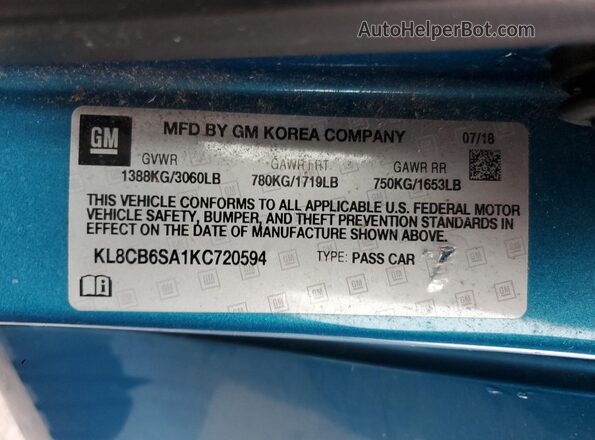 KL8CB6SA1KC720594 2019 CHEVROLET SPARK Blue Widok komory silnika