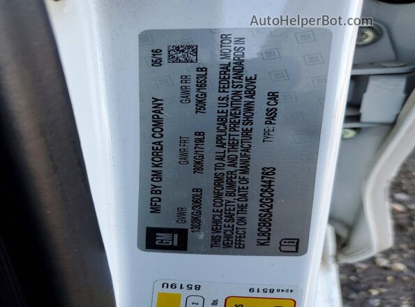 KL8CB6SA2GC644763 2016 CHEVROLET SPARK White Vista de la etiqueta del VIN