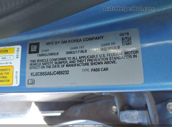 KL8CB6SA6JC469232 2018 CHEVROLET SPARK Синий Вид подкапотного пространства