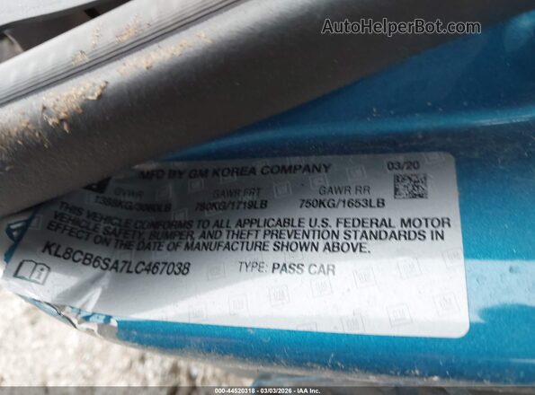 KL8CB6SA7LC467038 2020 CHEVROLET SPARK Blue Widok komory silnika