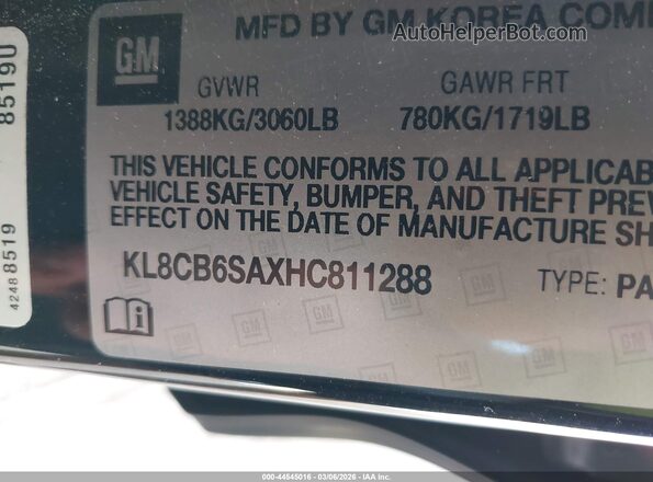 KL8CB6SAXHC811288 2017 CHEVROLET SPARK Черный Вид подкапотного пространства