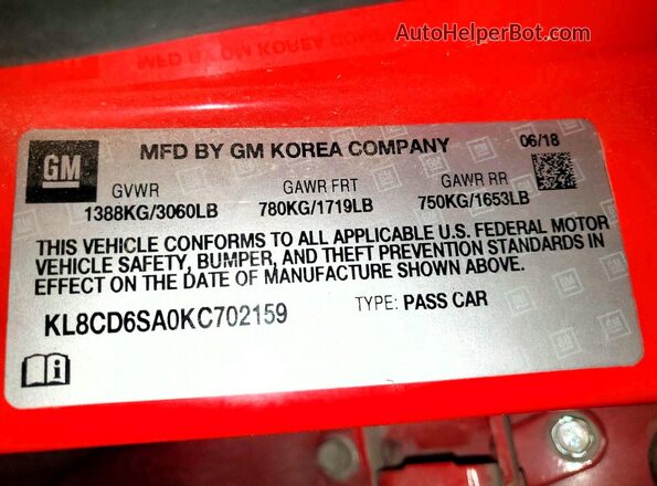 KL8CD6SA0KC702159 2019 CHEVROLET SPARK Красный Вид подкапотного пространства