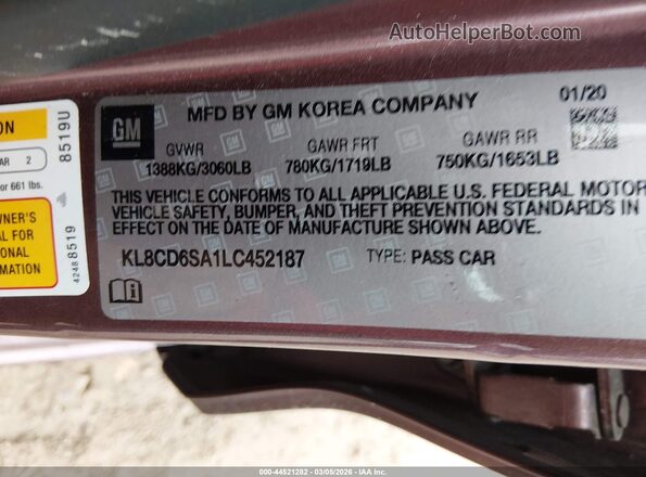 KL8CD6SA1LC452187 2020 CHEVROLET SPARK Purple Widok komory silnika