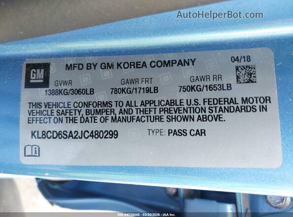 KL8CD6SA2JC480299 2018 CHEVROLET SPARK Blue Widok komory silnika