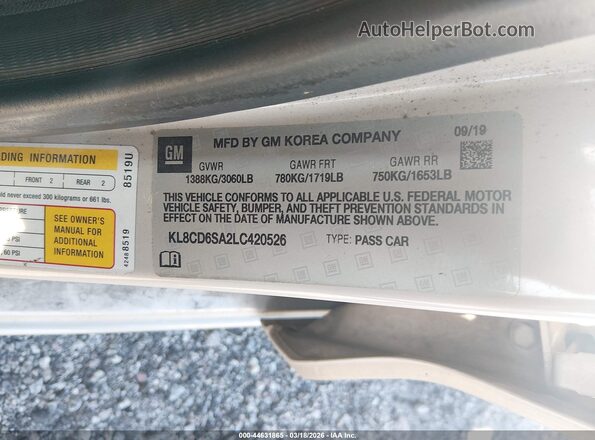 KL8CD6SA2LC420526 2020 CHEVROLET SPARK White Widok komory silnika