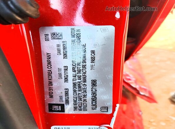 KL8CD6SA5KC719698 2019 CHEVROLET SPARK Красный Вид наклейки с VIN-кодом