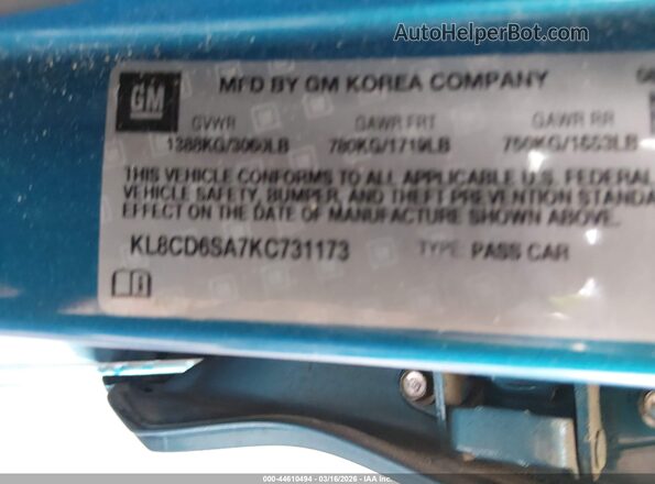 KL8CD6SA7KC731173 2019 CHEVROLET SPARK Синий Вид подкапотного пространства
