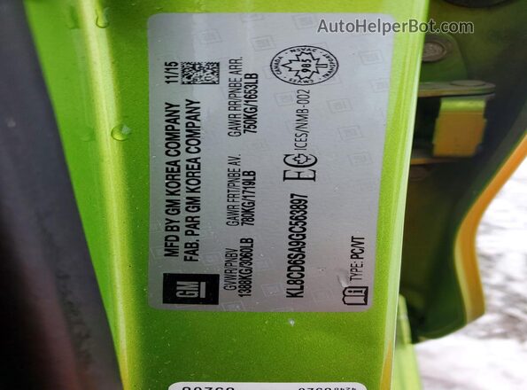 KL8CD6SA9GC563897 2016 CHEVROLET SPARK Зеленый Вид наклейки с VIN-кодом