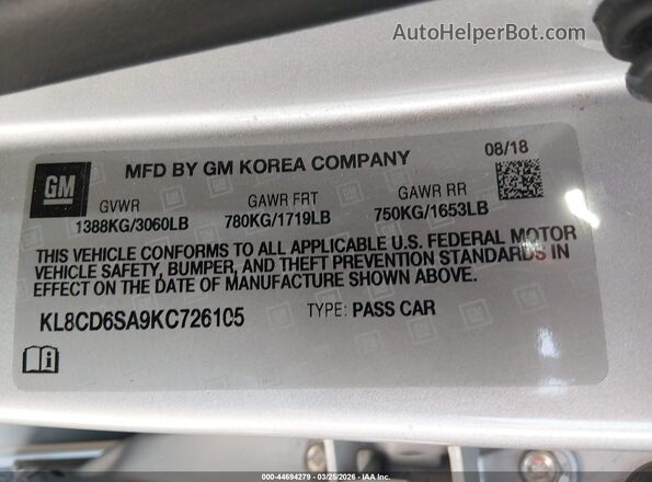 KL8CD6SA9KC726105 2019 CHEVROLET SPARK Серый Вид подкапотного пространства