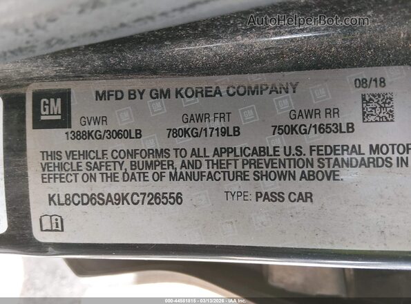 KL8CD6SA9KC726556 2019 CHEVROLET SPARK Черный Вид подкапотного пространства