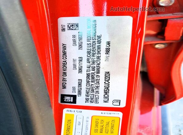 KL8CH6SA0JC422034 2018 CHEVROLET SPARK Красный Вид подкапотного пространства