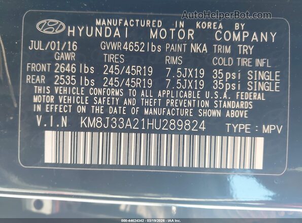 KM8J33A21HU289824 2017 HYUNDAI TUCSON Черный Вид подкапотного пространства