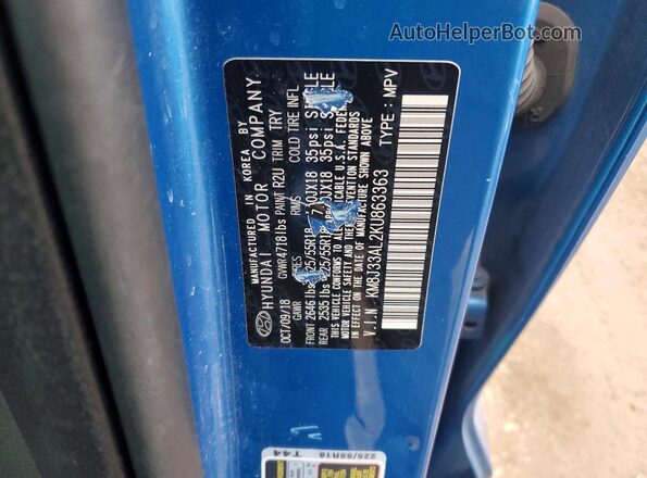 KM8J33AL2KU863363 2019 HYUNDAI TUCSON Blue Вид підкапотного простору