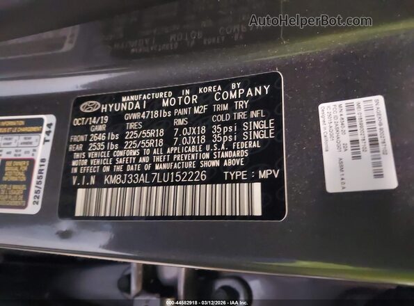 KM8J33AL7LU152226 2020 HYUNDAI TUCSON Серый Вид подкапотного пространства