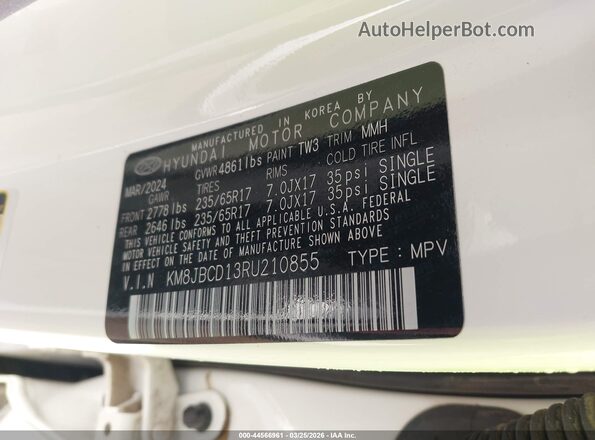 KM8JBCD13RU210855 2024 HYUNDAI TUCSON HYBRID Белый Вид подкапотного пространства