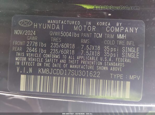 KM8JCDD17SU301622 2025 HYUNDAI TUCSON HYBRID Black Vista del compartimento del motor