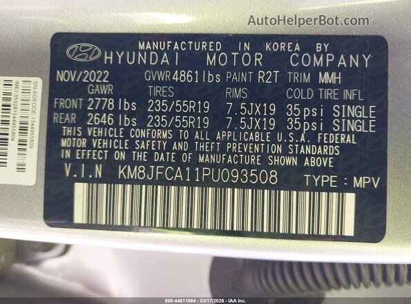 KM8JFCA11PU093508 2023 HYUNDAI TUCSON HYBRID Серебряный Вид подкапотного пространства