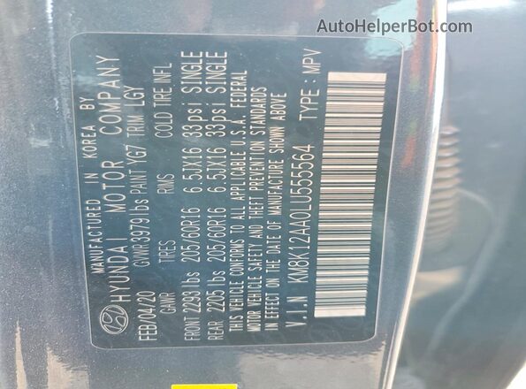 KM8K12AA0LU555564 2020 HYUNDAI KONA Серый Панорамный вид салона 360°