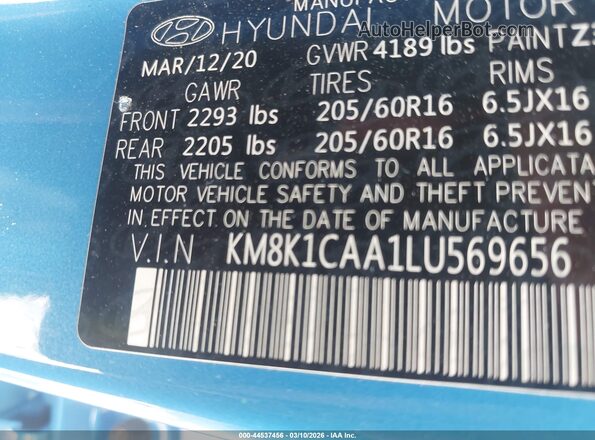 KM8K1CAA1LU569656 2020 HYUNDAI KONA Синий Вид подкапотного пространства