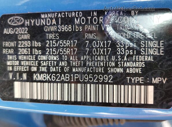 KM8K62AB1PU952992 2023 HYUNDAI KONA Blue Շարժիչի բաժամունքի տեսք